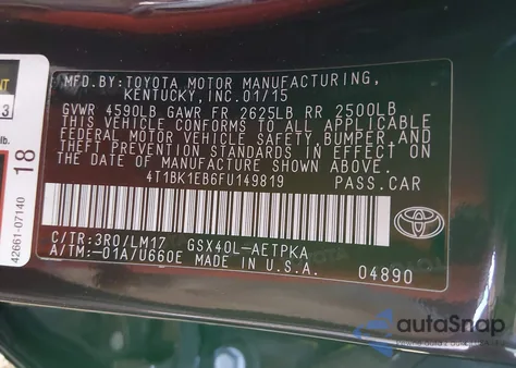 2015 Toyota Avalon Limited from USA, damaged, VIN 4T1BK1EB6FU149819